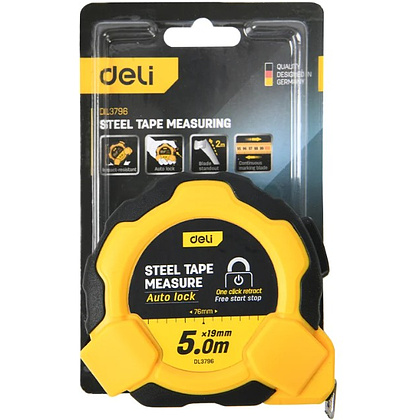 Рулетка Deli YS EDL3796, 5 м х 19 мм, желтый, черный