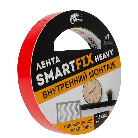 Лента клейкая двусторонняя, 15 мм x 3 м, SmartFix Heavy SFV1530T монтажная, сверхсильная, прозрачная