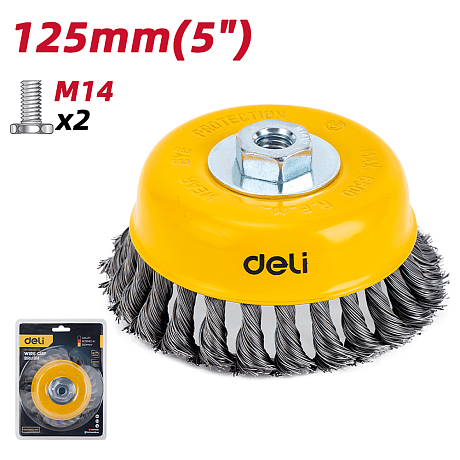 Щетка для УШМ Deli YS EDH-GSS125-E2, чашечная, проволочная, 125 мм