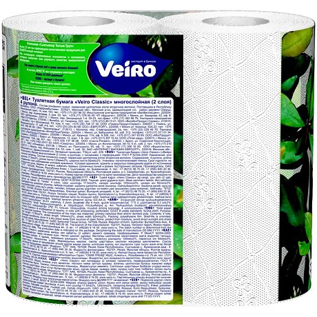 Бумага туалетная Veiro Classic, 4 рулона, 2 слоя, белый