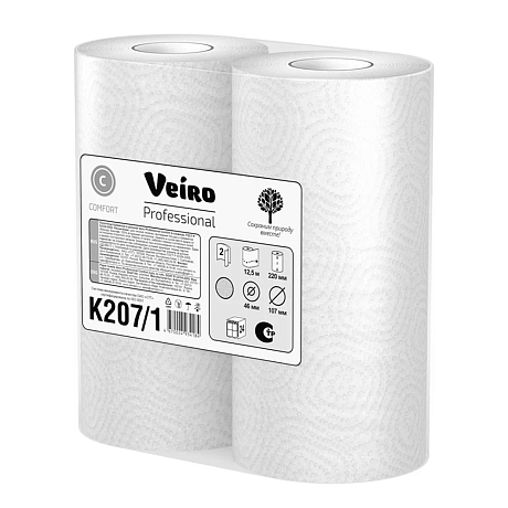 Полотенца бумажные Veiro Professional Comfort в рулонах, 12.5 м, 2 слоя (K207/1)