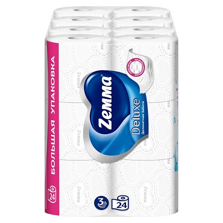 Бумага туалетная Zemma Deluxe, 24 рулона, 3 слоя, белый