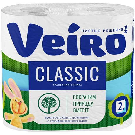 Бумага туалетная Veiro Classic, 4 рулона, 2 слоя, белый