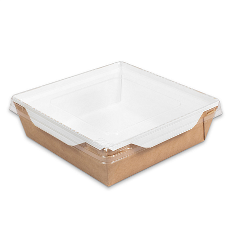 Контейнер бумажный для салата 900мл, 135/150х135/150х48 мм с крышкой, 50 шт/упак, крафт, белое дно