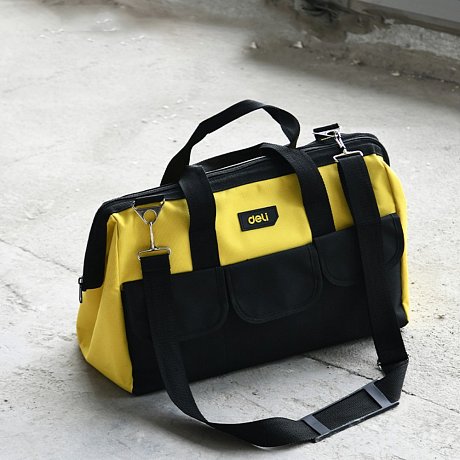Сумка для инструментов Deli YS EDL430018, 400х200х270 мм, 6 карманов, ткань Oxford, черный, желтый