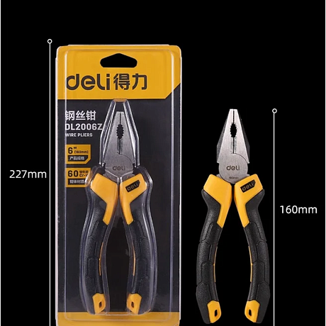 Плоскогубцы Deli YS EDL2006Z, 160 мм, 2-х компонентные рукоятки