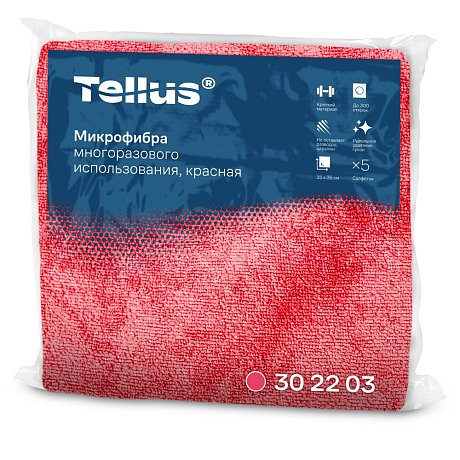 Салфетка из микроволокна Tellus, 220 гр/м2, 35х35см, 5шт/упак, красный