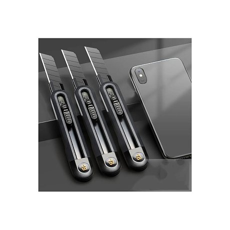 Нож строительный Deli HS EHT4018, 18 мм, Soft Touch, черный