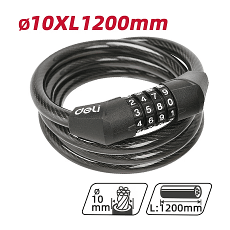 Замок тросовый велосипедный Deli YS EDL508051, 10 x 1200 мм, кодовый