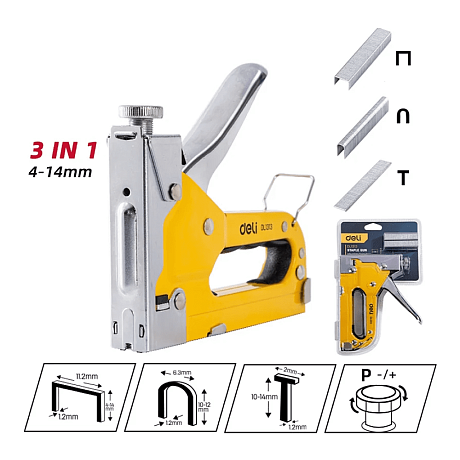 Степлер Deli YS EDL1313, механический, 3-в-1 + комплект скоб (П, U, T)