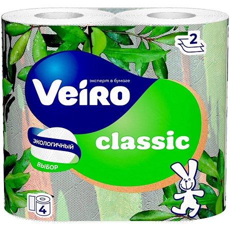 Бумага туалетная Veiro Classic, 4 рулона, 2 слоя, белый