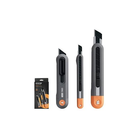 Набор ножей строительных Deli HS EHT4003, 3 шт (ножи 9мм/18мм/трапеция), Soft Touch, оранжевый