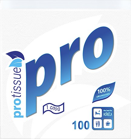 Салфетки бумажные PROtissue 24х24см, 1 слой, цв.белый, 100 листов (C184)