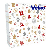 Салфетки бумажные Veiro, 33х33 см, с рисунком Новогодние игрушки