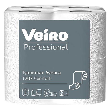 Бумага туалетная Professional Comfort, 2 слоя, 8 рулонов, 25 м (T207)