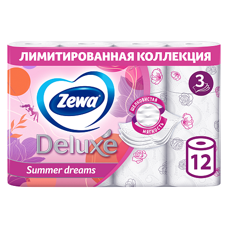 Бумага туалетная Zewa Deluxe, 12 рулонов, 3 слоя, белый