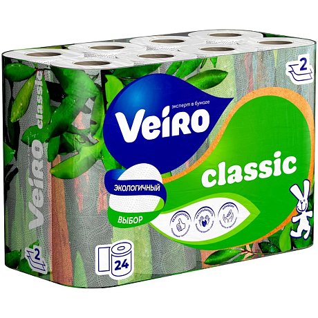 Бумага туалетная Veiro Classic, 24 рулона, 2 слоя, белый 