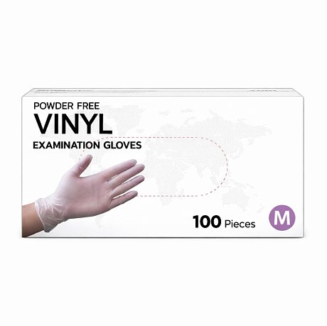 Перчатки виниловые одноразовые, р-р M, 100 шт./уп., прозрачный