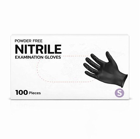 Перчатки нитриловые неопудренные одноразовые, р-р S, 100 шт./уп., черный