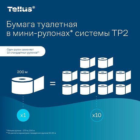 Бумага туалетная Tellus Премиум T2, в мини-рулонах, 170 м, 2 слоя (120243)