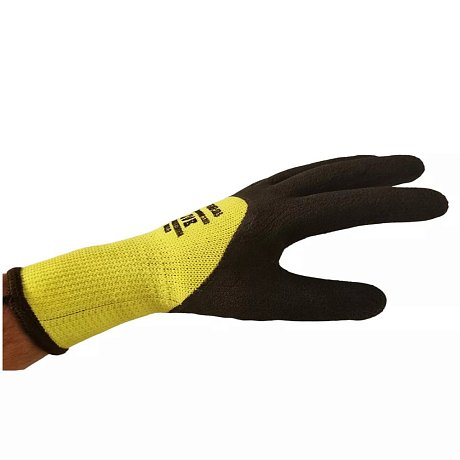 Перчатки полиэстеровые BVB, с латексным покрытием, 10 кл. вязки, р-р 10,5, с внутр. ворс. начесом, салатовый, черный