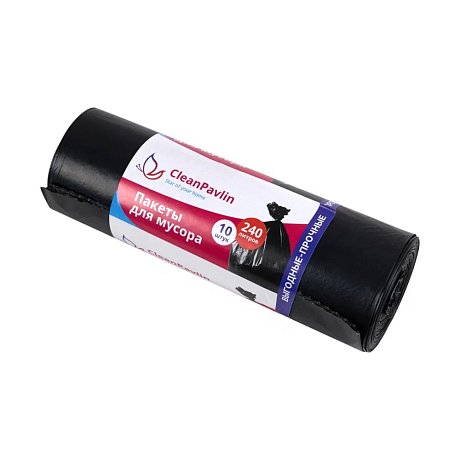 Мешки для мусора CleanPavline Выгодные, 240 л, 35 мкм, 88х120 см, ПВД, 10 шт/рулон,  черный