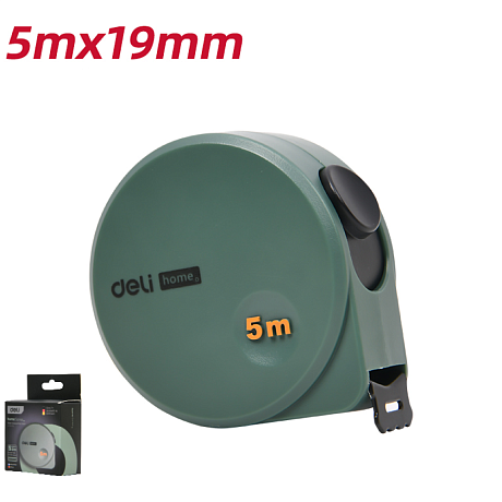 Рулетка Deli HS EHT8519L, 5 м х 19 мм, Soft Touch, зеленый