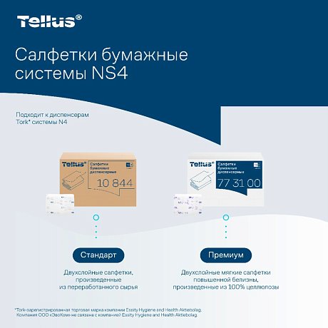 Салфетки Tellus Стандарт NS4, для диспенсера, 200 листов, 2 слоя, белый (10844)