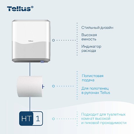 Диспенсер Tellus Matic, для полотенец в рулонах белый, HT1 (911000)