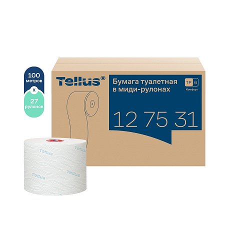 Бумага туалетная Tellus Комфорт T6, в миди-рулонах 100 м, 2 слоя (127531)