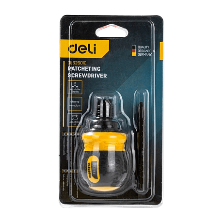 Двухсторонняя отвертка Deli YS EDL626010, с трещоткой, PH2+SL6