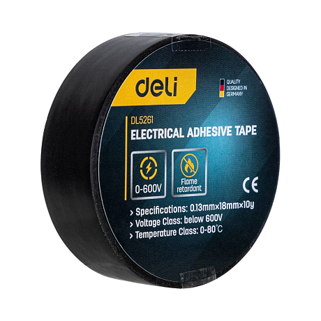 Изолента ПВХ Deli YS EDL5261, 18 мм x 10 м, 130 мкм, черная