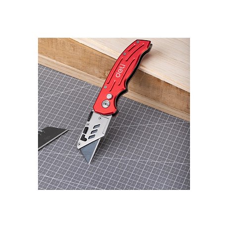 Нож строительный складной Deli RS EDL040, трапеция, 19T, красный