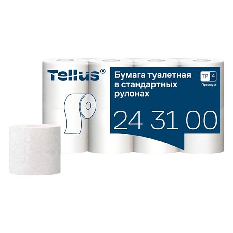 Бумага туалетная Tellus Премиум, TР4, 8 рулонов, 15 м, 3-слоя (243100)