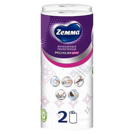 Полотенца бумажные Zemma Premium, 2 рулона, 2 слоя, декор