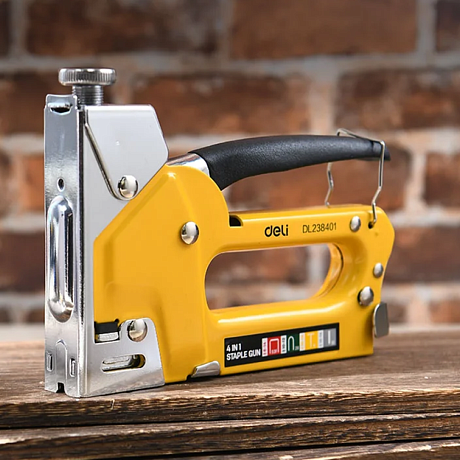Степлер скобозабивной Deli EDL238401, 4-в-1 + скоба, желтый