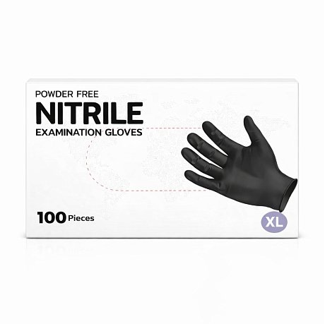 Перчатки нитриловые неопудренные одноразовые, р-р XL, 100 шт./уп., черный