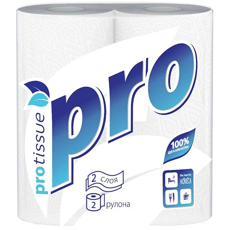 Полотенца бумажные PROtissue, 15м, 2 слоя, 2 рул, 100% целлюлоза (C162)