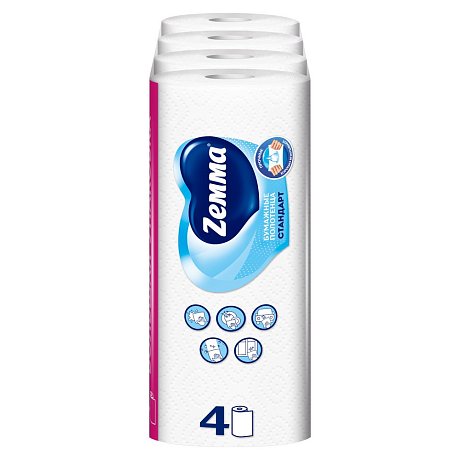 Полотенца бумажные Zemma Стандарт, 4 рулона, 2 слоя, белый