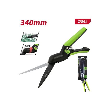 Ножницы газонные поворотные Deli GS EDL580351, пружина, тефлон, 340 мм., черный, зеленый