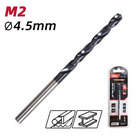 Сверло по металлу Deli RS EDH-MHZ045-E4, 4.5 мм, DIN 338, HSS-TiN