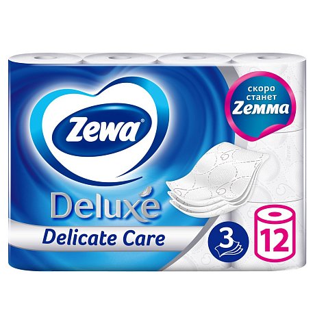 Бумага туалетная Zewa Deluxe, 12 рулонов, 3 слоя, белый