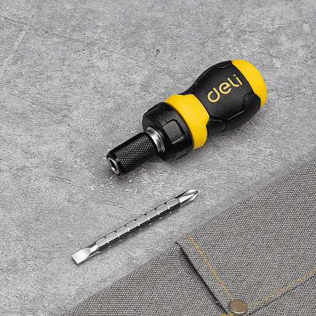 Двухсторонняя отвертка Deli YS EDL626010, с трещоткой, PH2+SL6