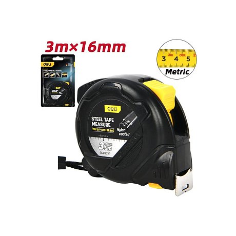 Рулетка Deli YS EDL9003P, 3 м х 16 мм, желтый, черный