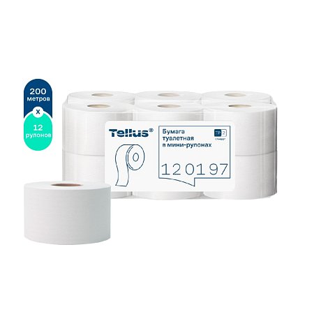 Бумага туалетная Tellus Стандарт ТP2, в мини рулоне, 200 м, 1 слой (120197)