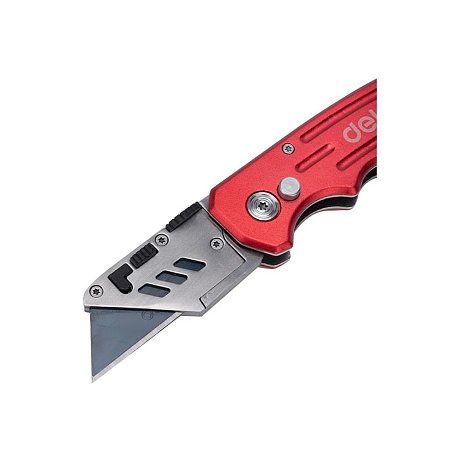 Нож строительный складной Deli RS EDL040, трапеция, 19T, красный