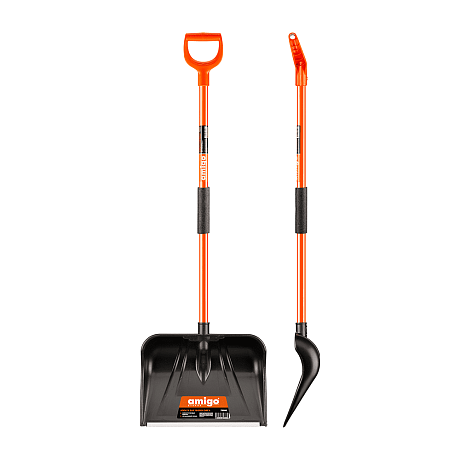Лопата снеговая Amigo, 450x330, морозостойкий полипропилен, ребра жесткости, стальной черенок, D-образная рукоятка, черная