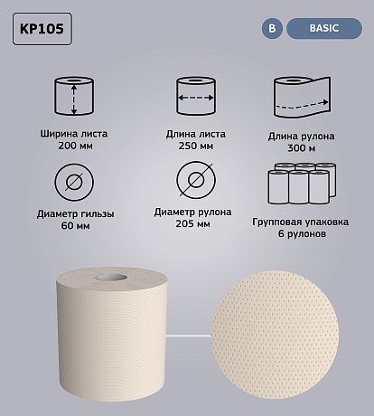 Полотенца бумажные Veiro Professional Basic в рулонах с центральной вытяжкой, 1 слой, 1 рулон (KP105)
