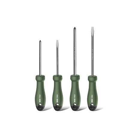 Набор отверток Deli HS HT1004L, 4 шт. ( PH1х100,PH2х150,SL5х100,SL6х150), Soft Touch, зеленый