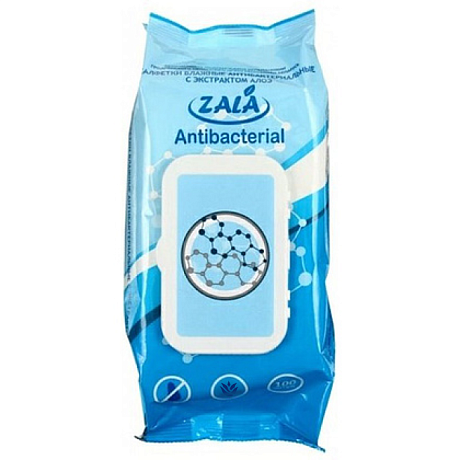 Салфетки влажные гигиенические антибактериальные ZALA с клапаном, 100 шт/упак